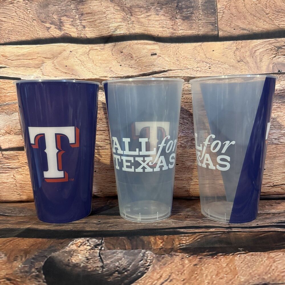 Texas Rangers 32 oz Plastic Drinking Cups Tumblers Set of 3 MLB Baseball Fan